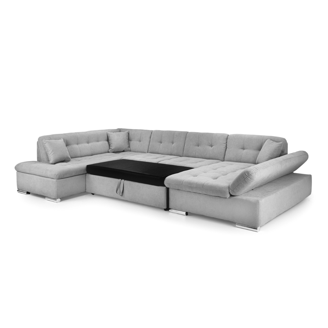 Bergen Sofa Bed Grey Left Hand Facing U Shape Corner - Furniturezone