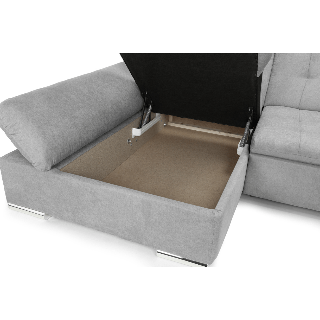 Bergen Sofa Bed Grey Left Hand Facing U Shape Corner - Furniturezone