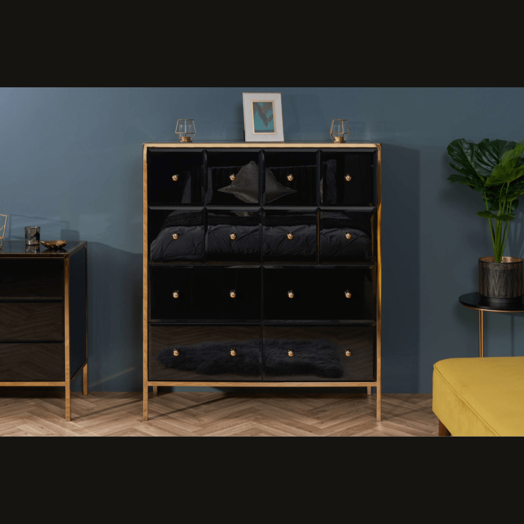 Brizio Black Glass Chest Of Drawers - Furniturezone