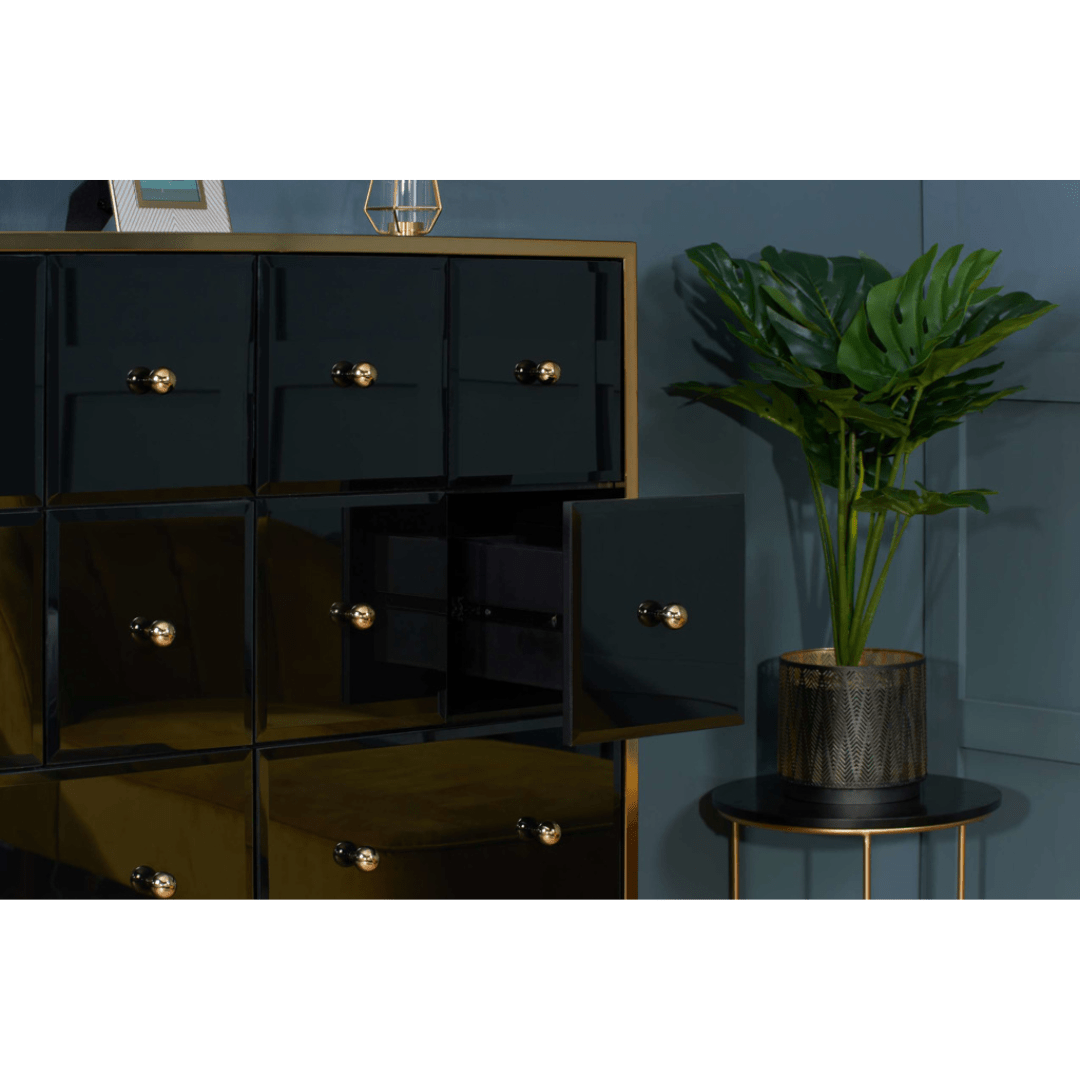 Brizio Black Glass Chest Of Drawers - Furniturezone