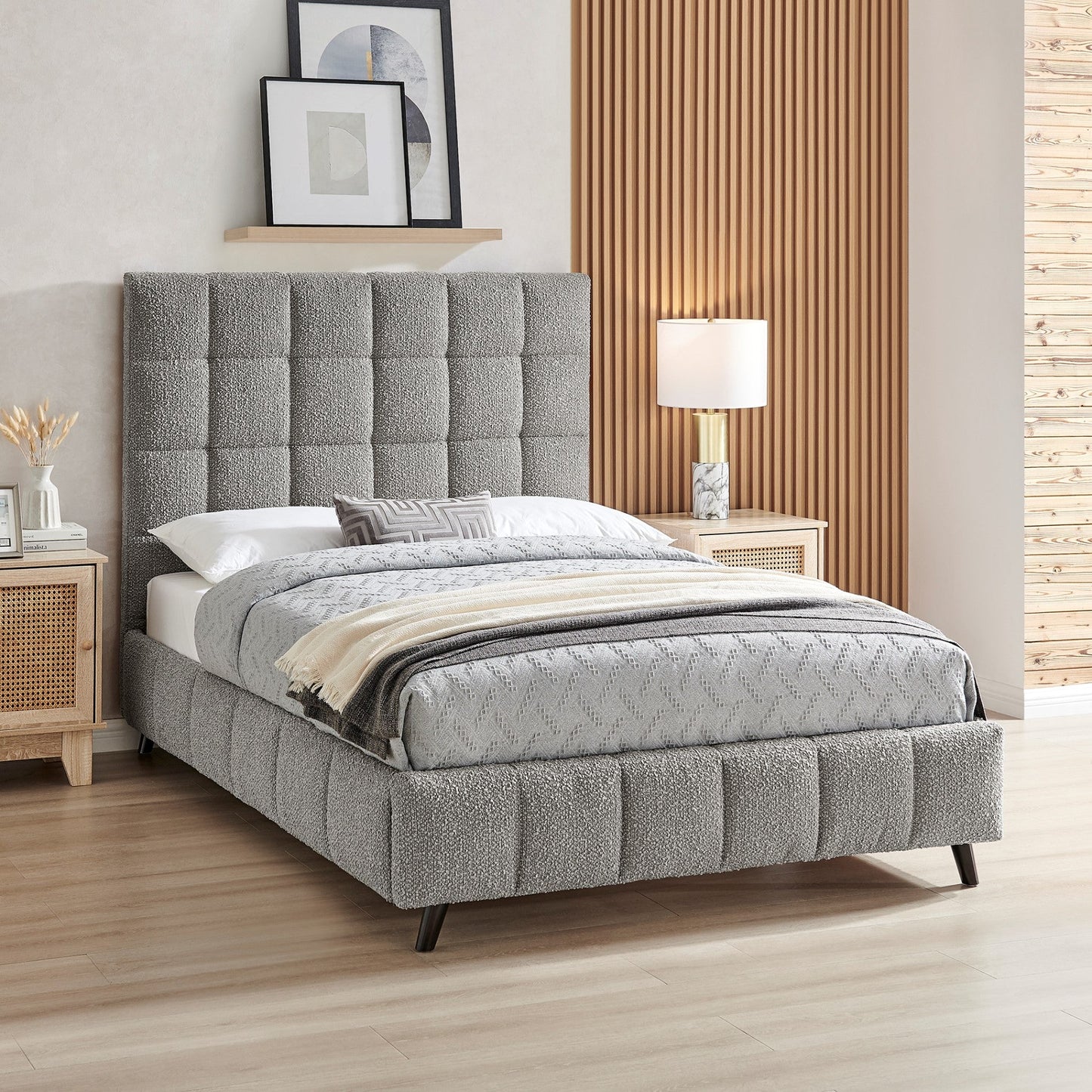 Della Dove Grey Boucle Bed Frame - Furniturezone