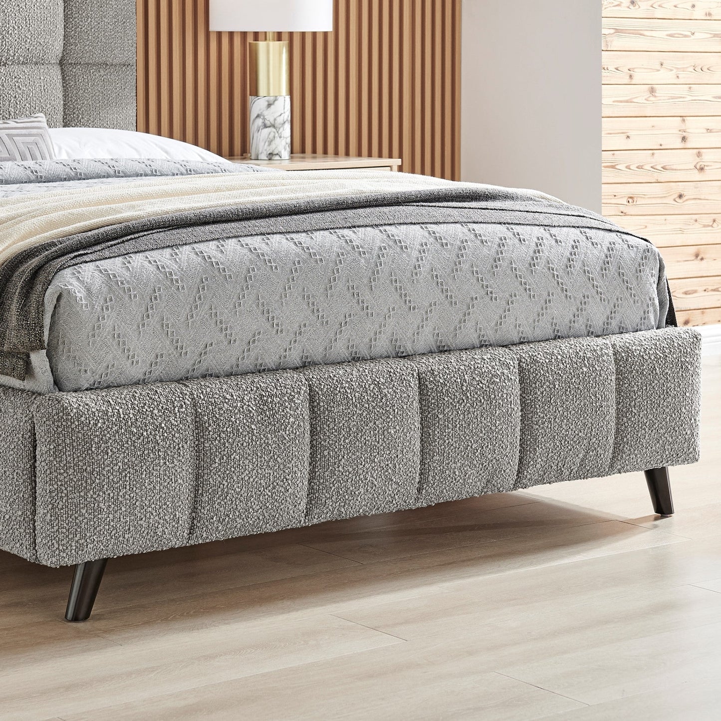 Della Dove Grey Boucle Bed Frame - Furniturezone