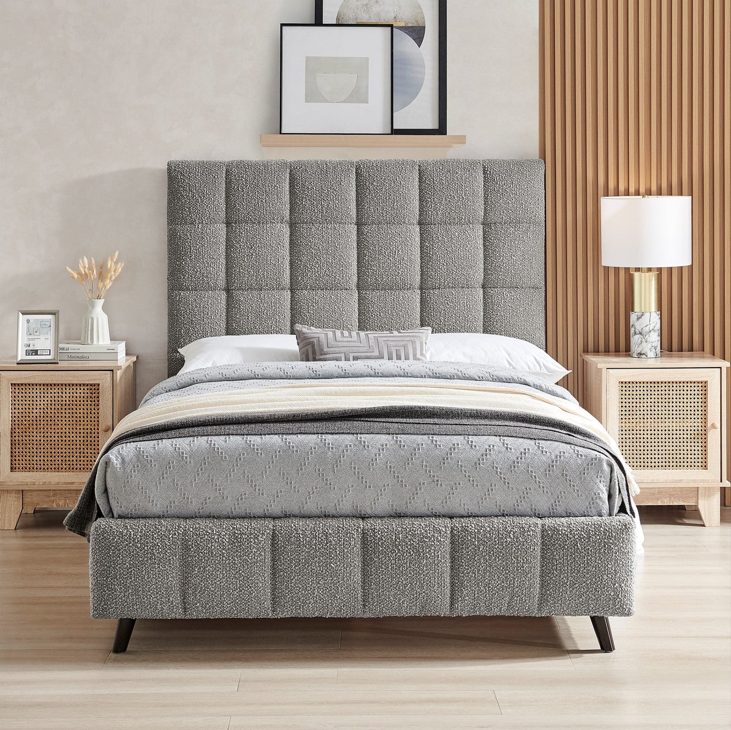 Della Dove Grey Boucle Bed Frame - Furniturezone