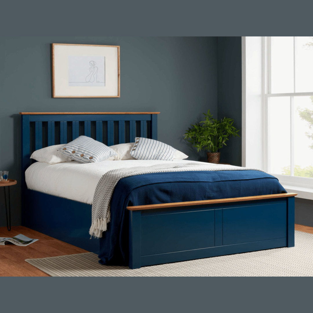 Delta 2.0 Ottoman Storage Navy Blue Bed Frame - Furniturezone