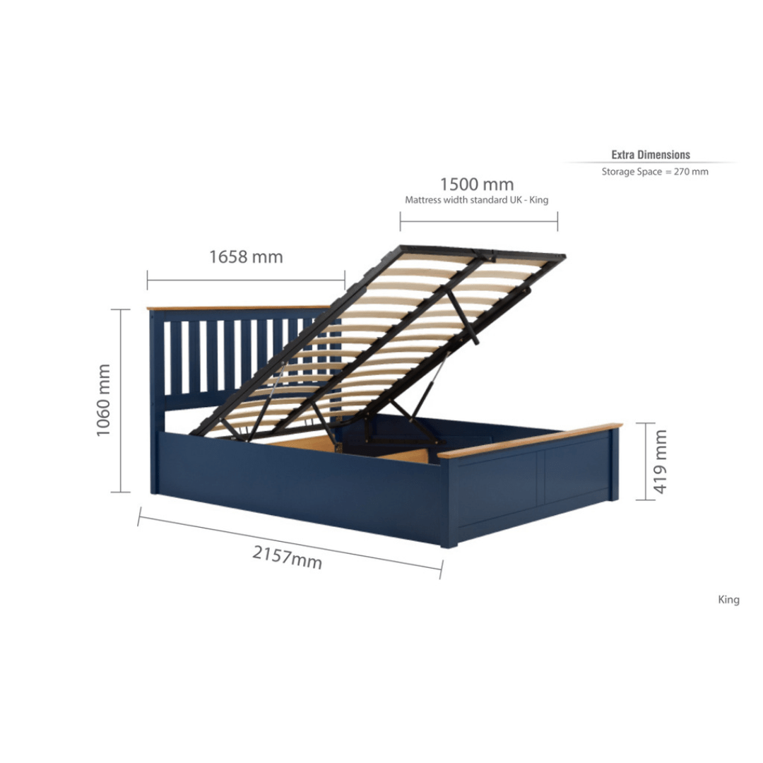 Delta 2.0 Ottoman Storage Navy Blue Bed Frame - Furniturezone