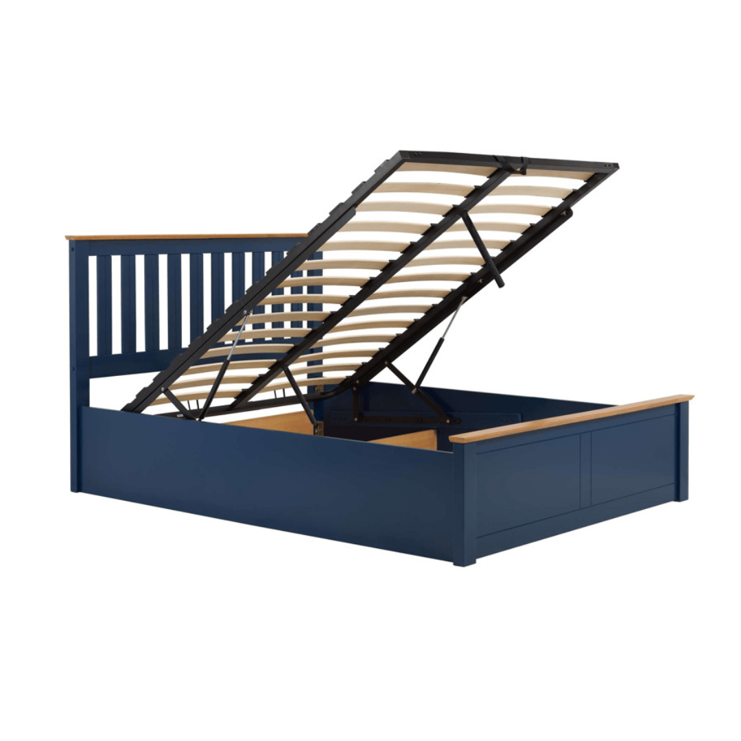 Delta 2.0 Ottoman Storage Navy Blue Bed Frame - Furniturezone