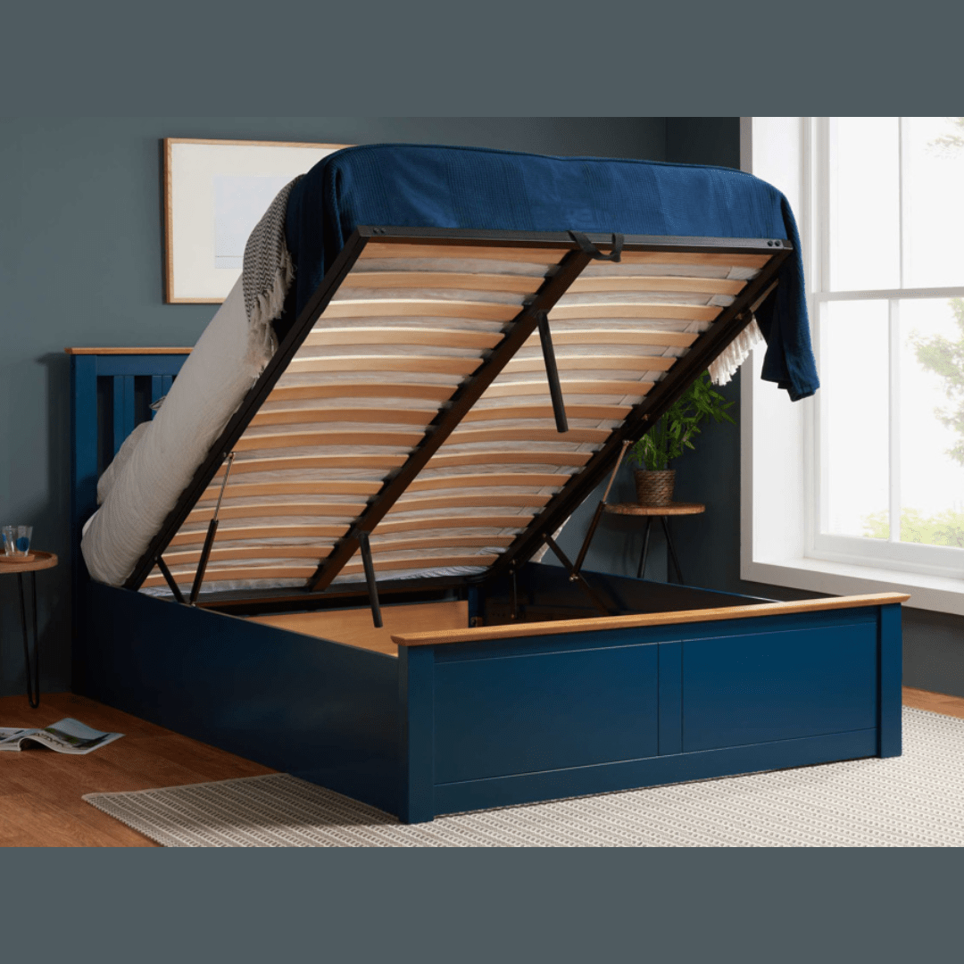 Delta 2.0 Ottoman Storage Navy Blue Bed Frame - Furniturezone