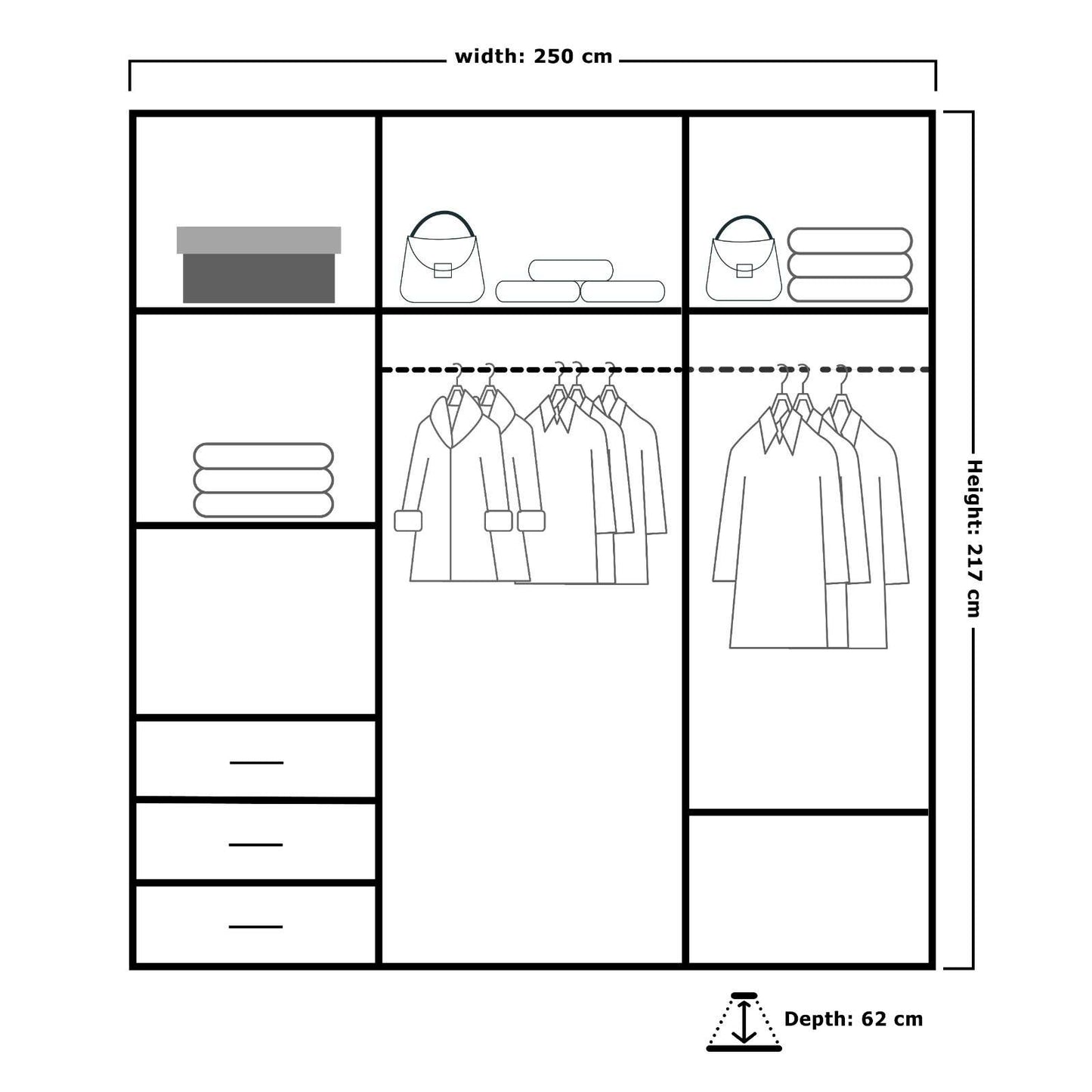 Doria Triple 250cm Sliding Wardrobe - Furniturezone