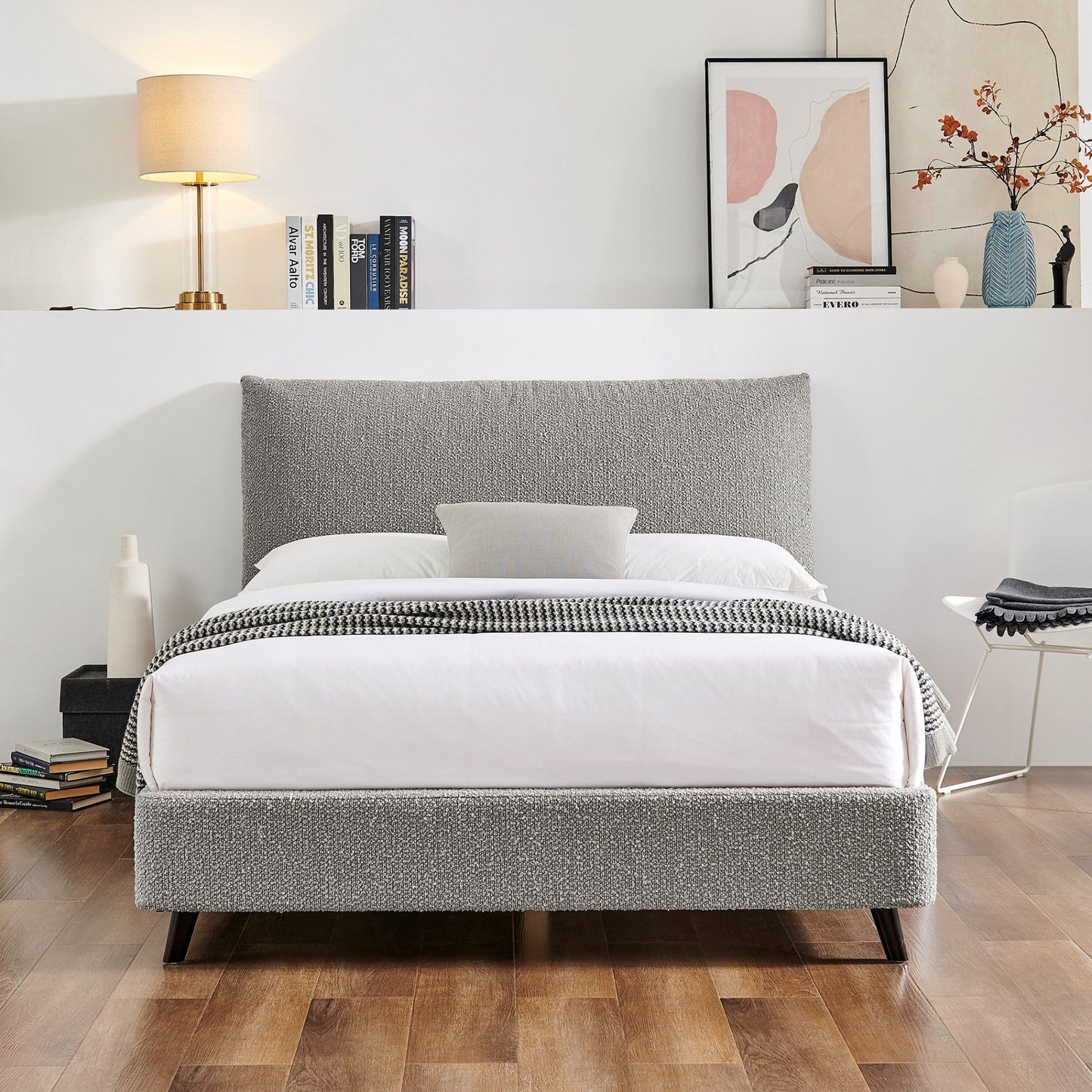 Florian Dove Grey Boucle Pillow Bed Frame - Furniturezone