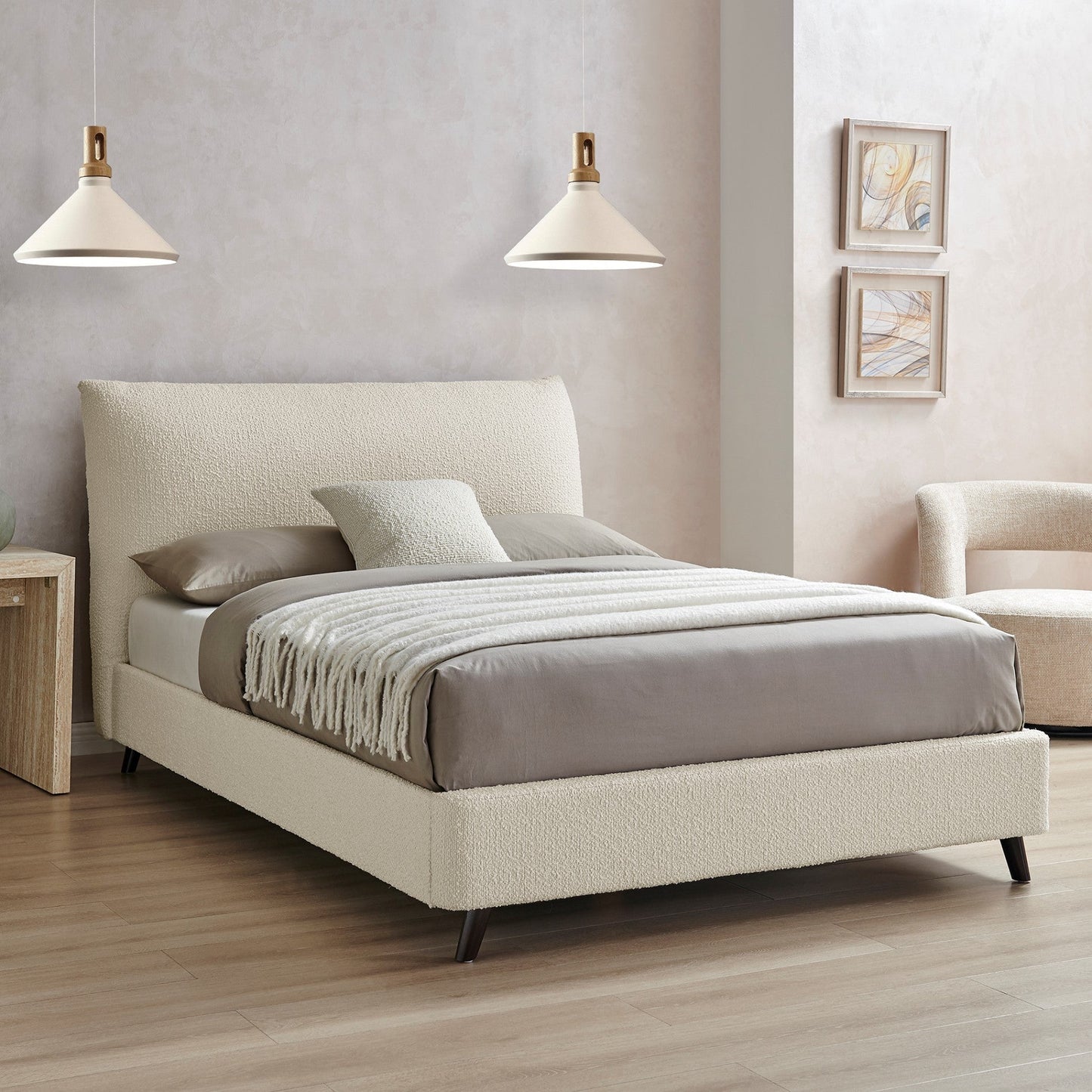 Florian Ivory Boucle Pillow Bed Frame - Furniturezone