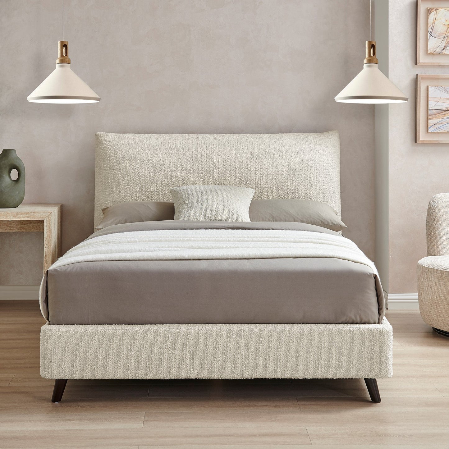 Florian Ivory Boucle Pillow Bed Frame - Furniturezone
