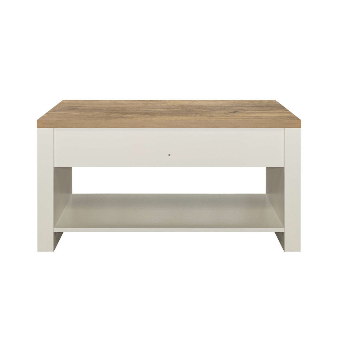 Lancaster 2 Drawer Coffee Table Cream & Oak Effect - Furniturezone