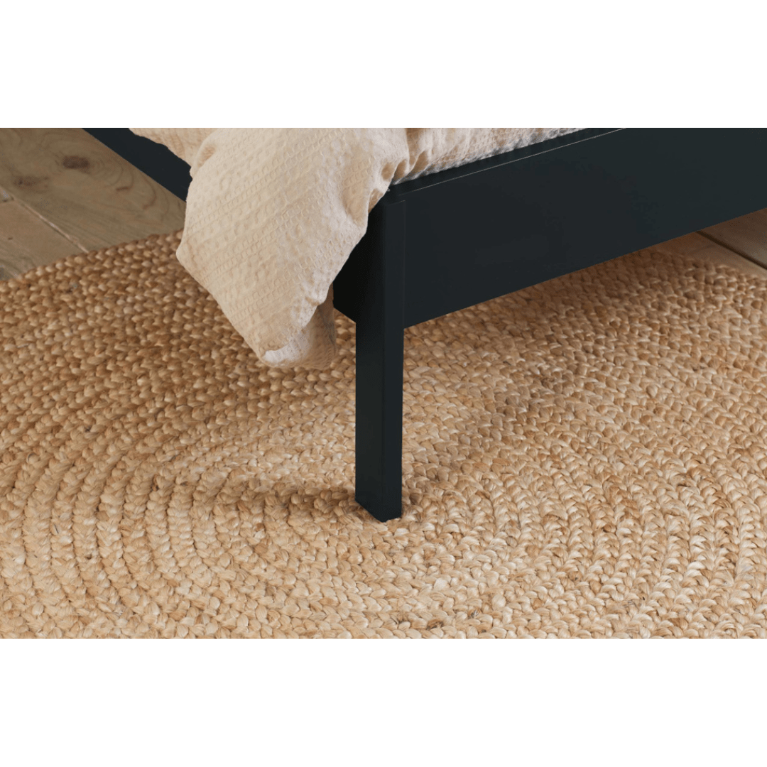 Leonie Solid Oak Rattan Bed Frame - Weathered Black Oak - Furniturezone