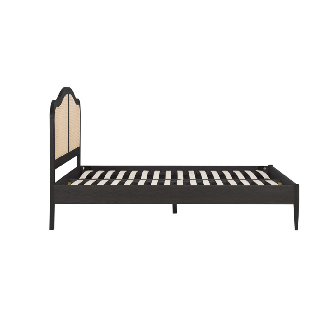 Leonie Solid Oak Rattan Bed Frame - Weathered Black Oak - Furniturezone