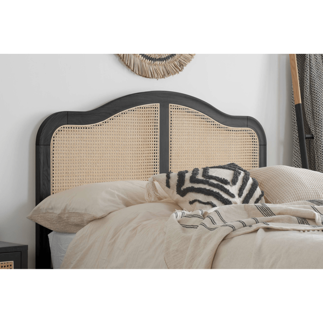 Leonie Solid Oak Rattan Bed Frame - Weathered Black Oak - Furniturezone