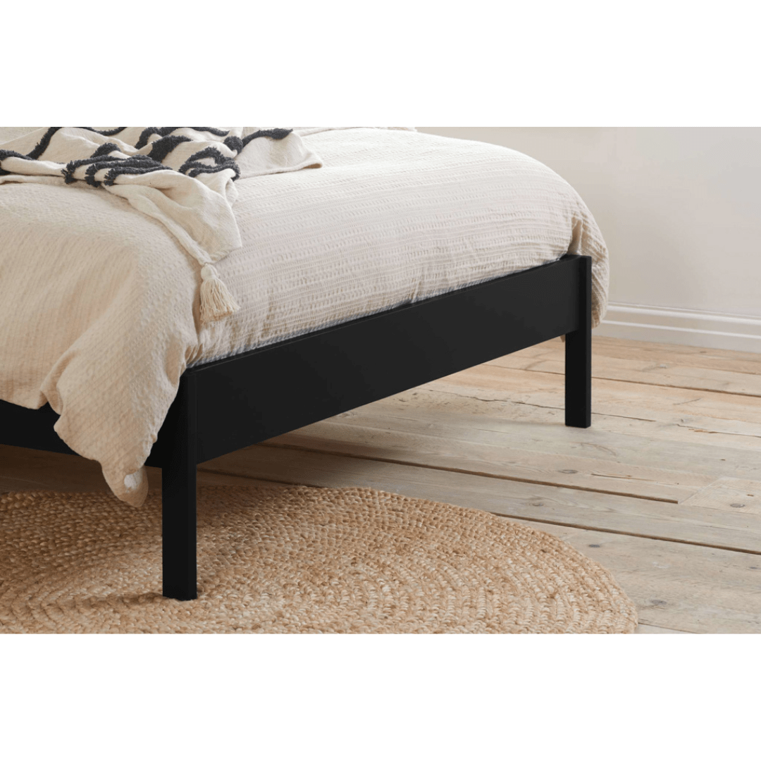 Leonie Solid Oak Rattan Bed Frame - Weathered Black Oak - Furniturezone