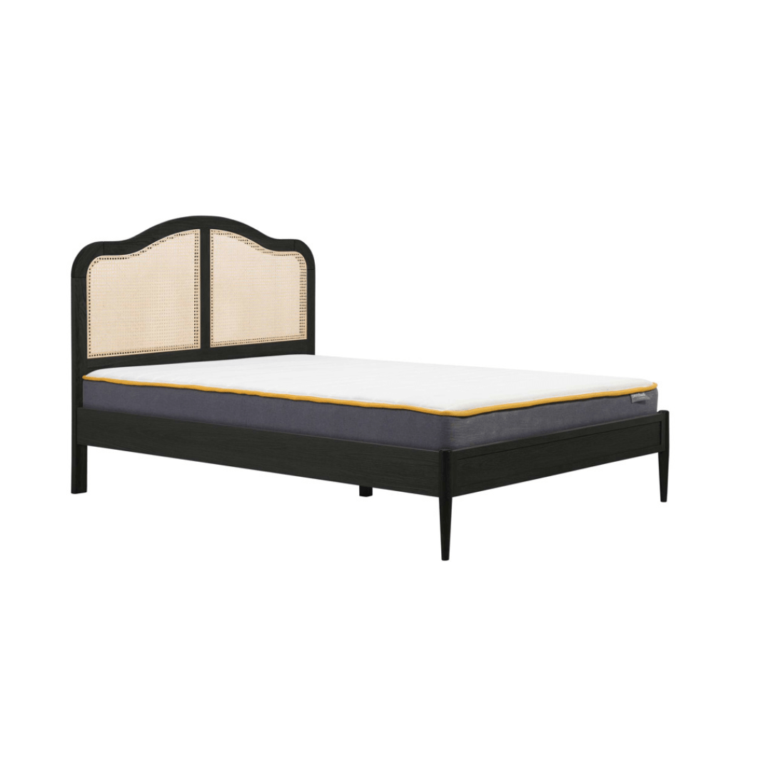 Leonie Solid Oak Rattan Bed Frame - Weathered Black Oak - Furniturezone