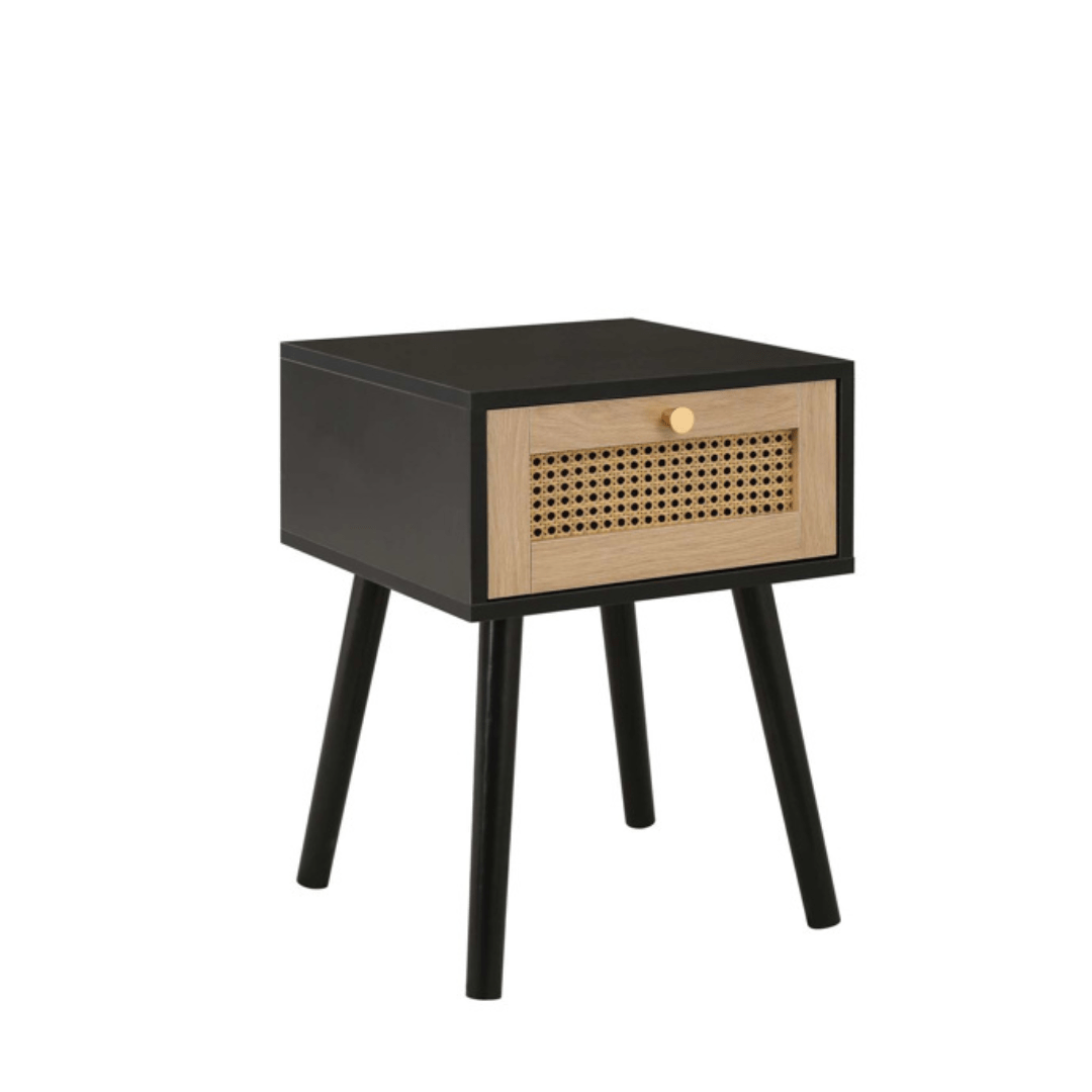 Marchesi 1 Drawer Rattan Bedside Black - Furniturezone