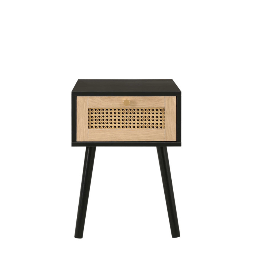 Marchesi 1 Drawer Rattan Bedside Black - Furniturezone
