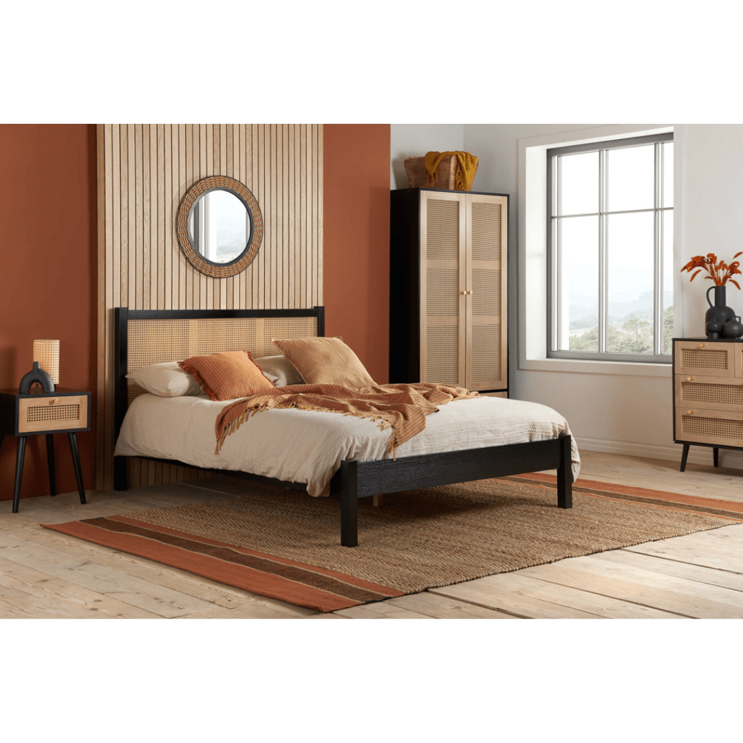 Marchesi 2 Door 1 Drawer Rattan Wardrobe Black - Furniturezone