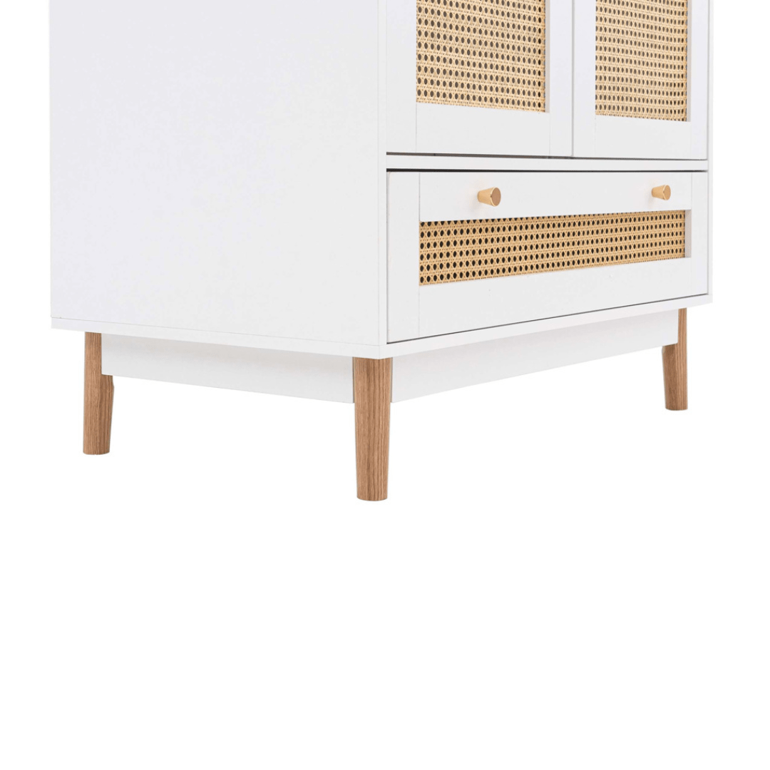 Marchesi 2 Door 1 Drawer Rattan Wardrobe White - Furniturezone