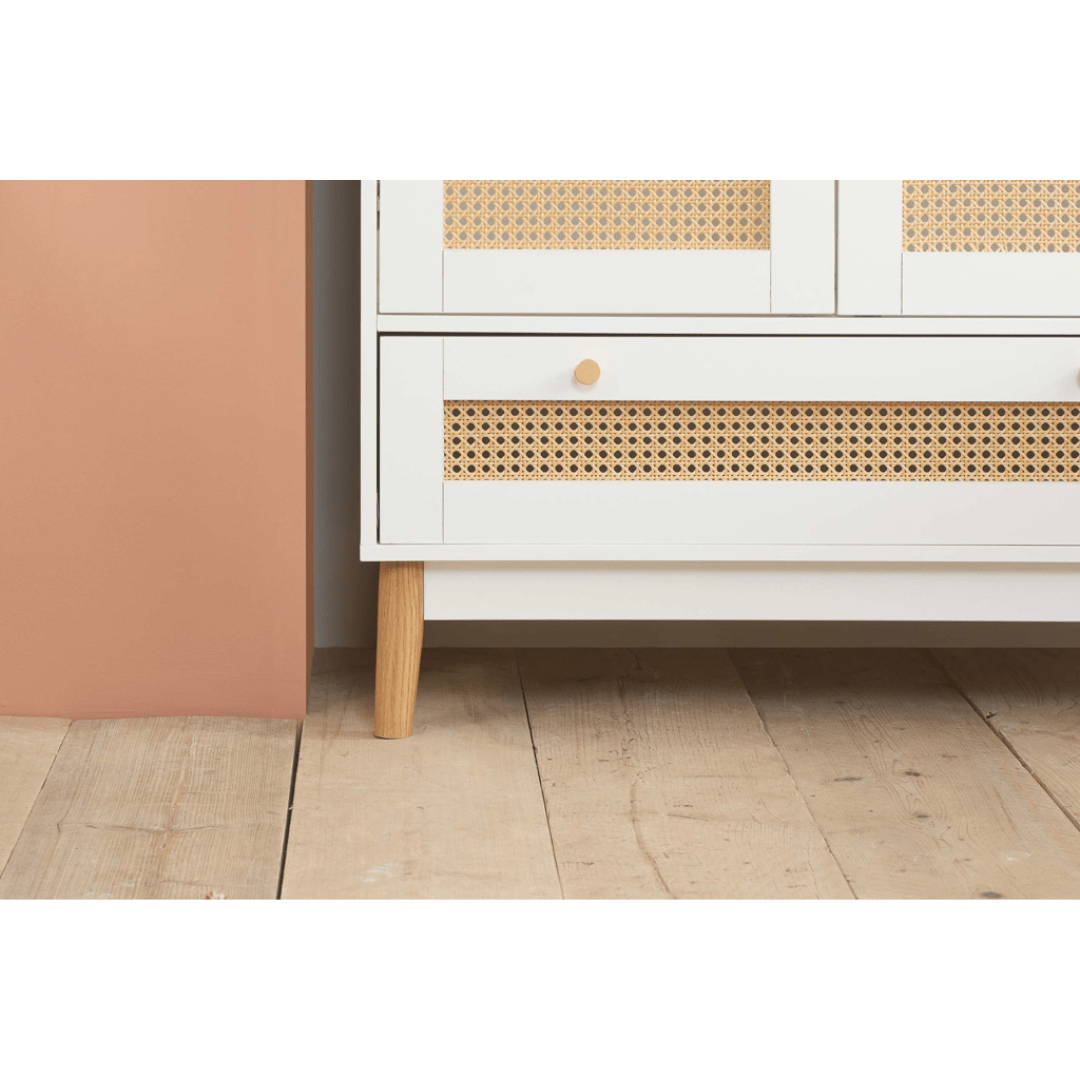 Marchesi 2 Door 1 Drawer Rattan Wardrobe White - Furniturezone