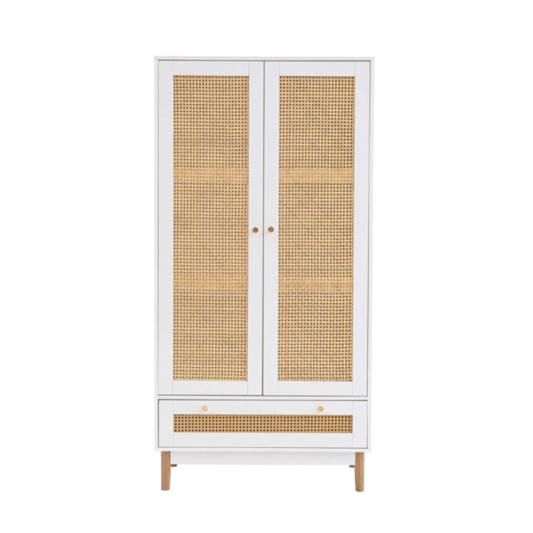 Marchesi 2 Door 1 Drawer Rattan Wardrobe White - Furniturezone