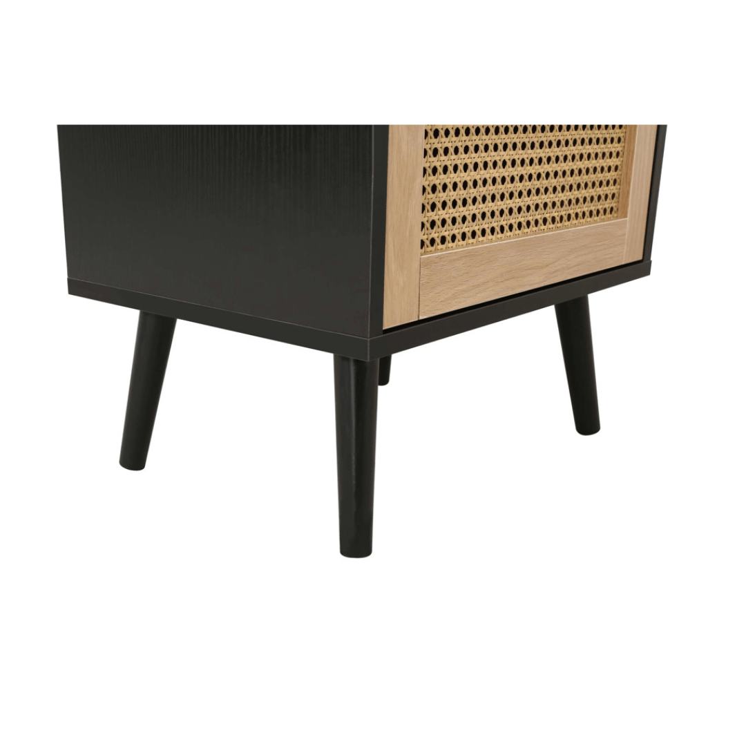 Marchesi 2 Drawer Rattan Bedside Black - Furniturezone
