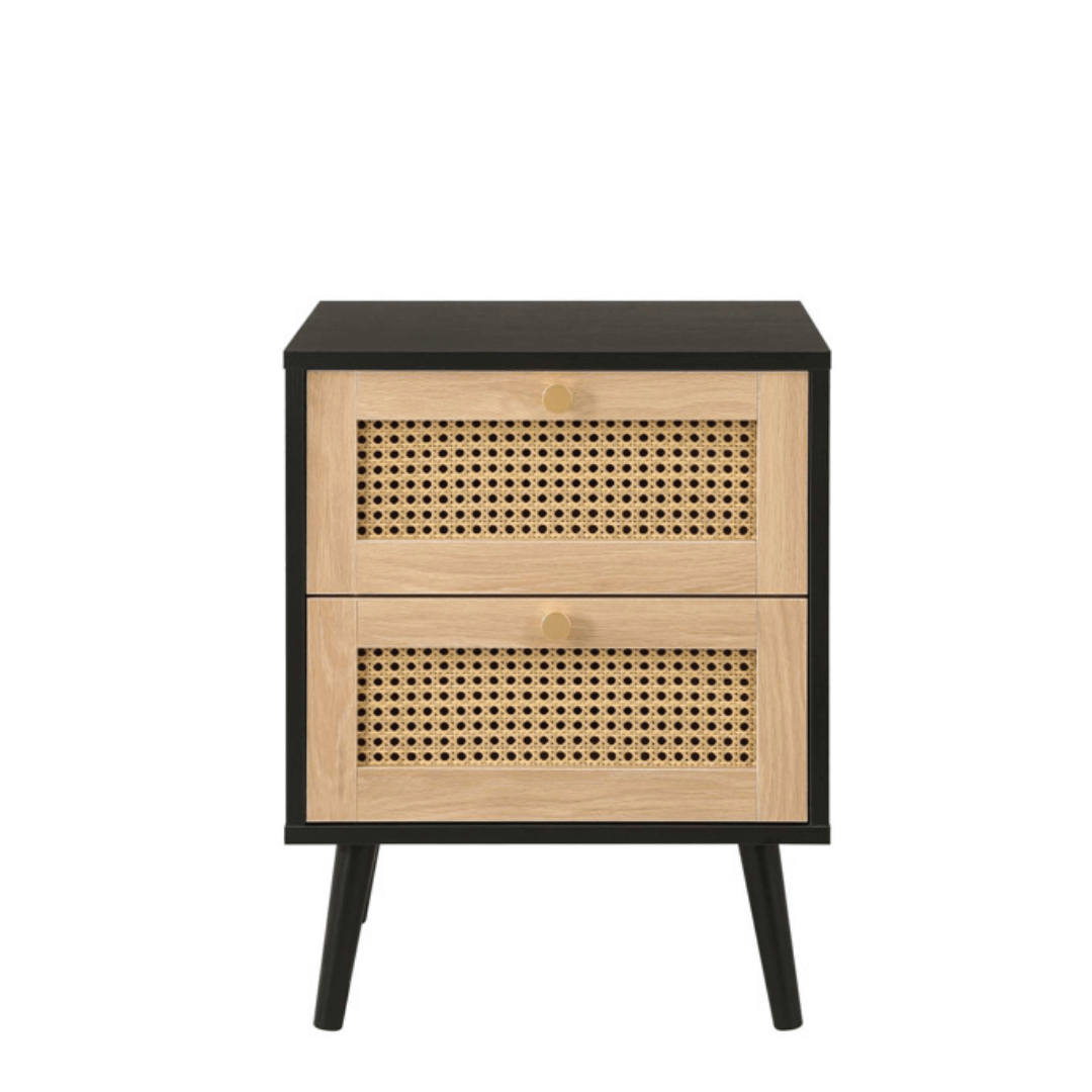 Marchesi 2 Drawer Rattan Bedside Black - Furniturezone