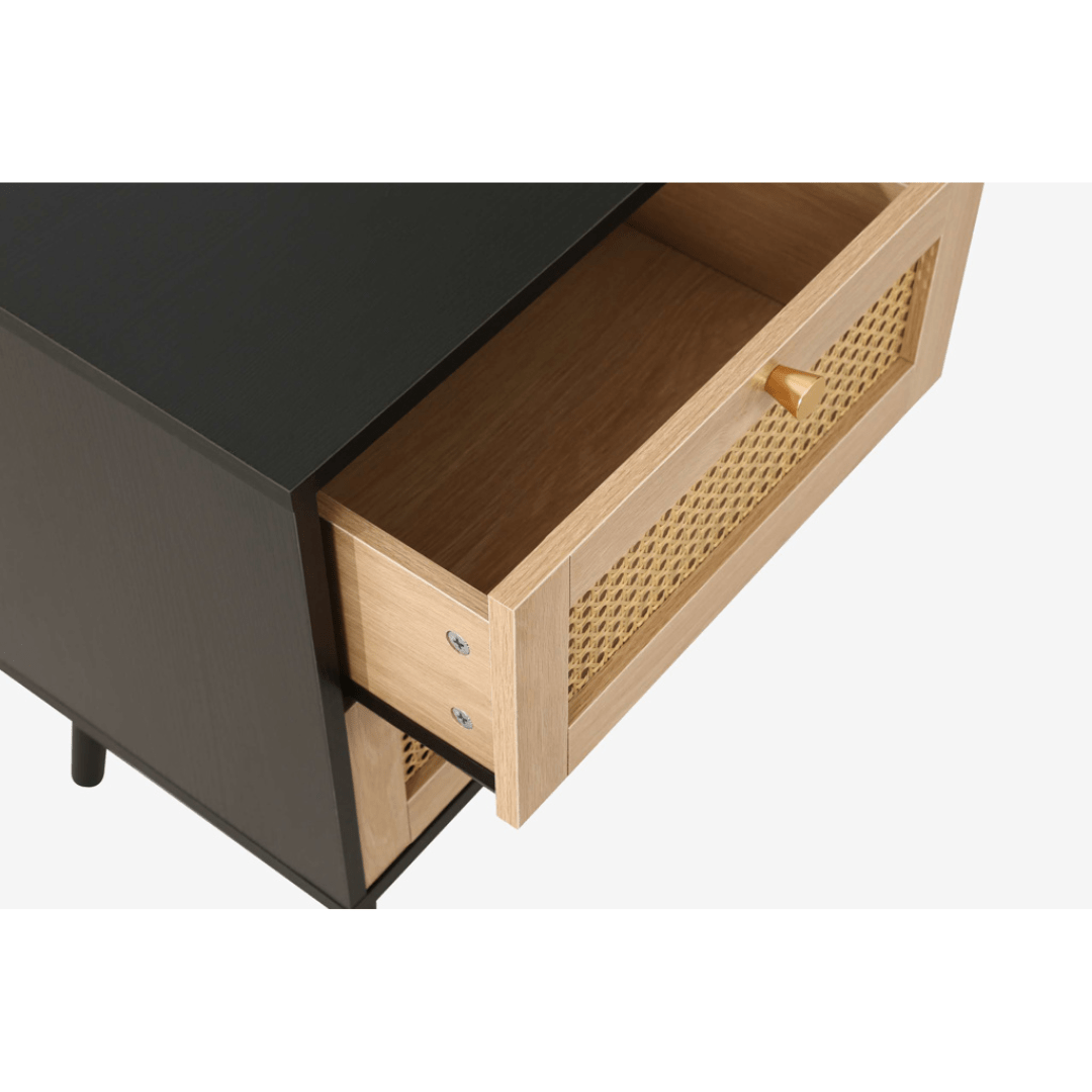 Marchesi 2 Drawer Rattan Bedside Black - Furniturezone