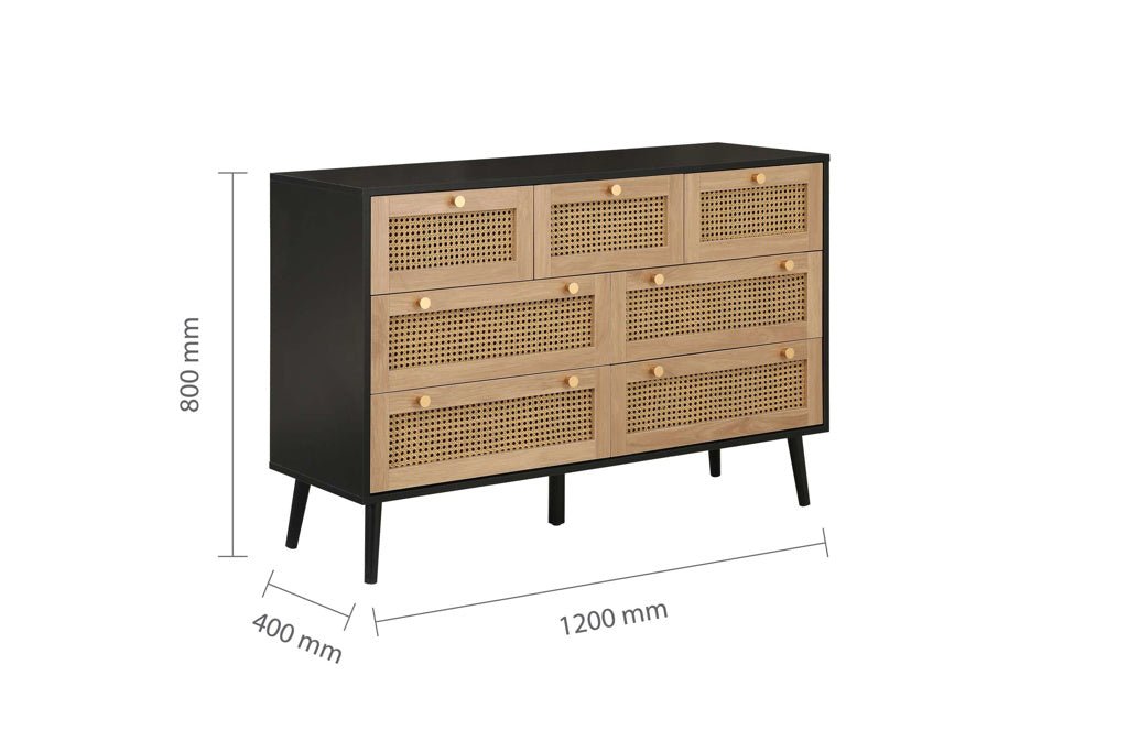 Marchesi 7 Drawer Rattan Chest Black - Furniturezone