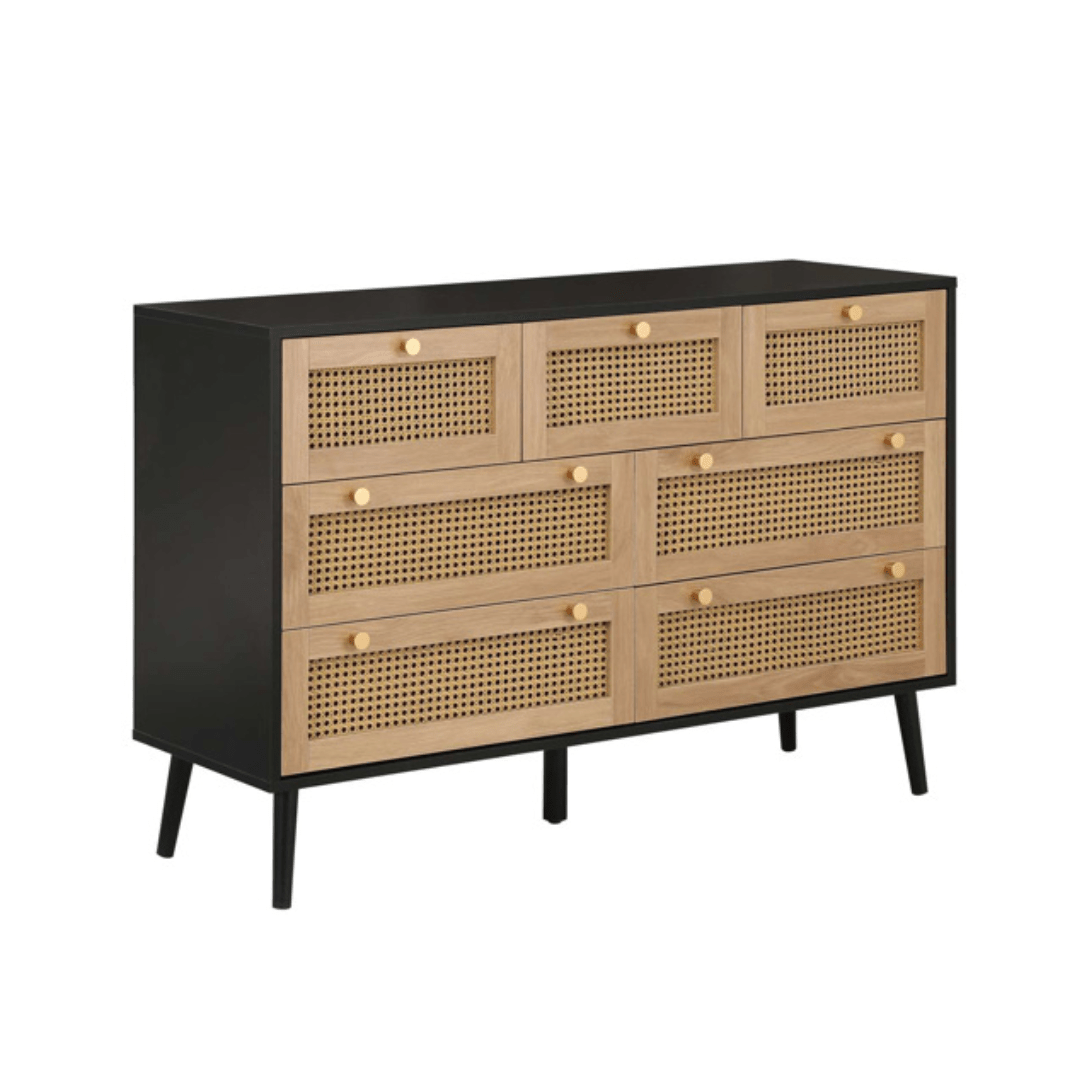 Marchesi 7 Drawer Rattan Chest Black - Furniturezone