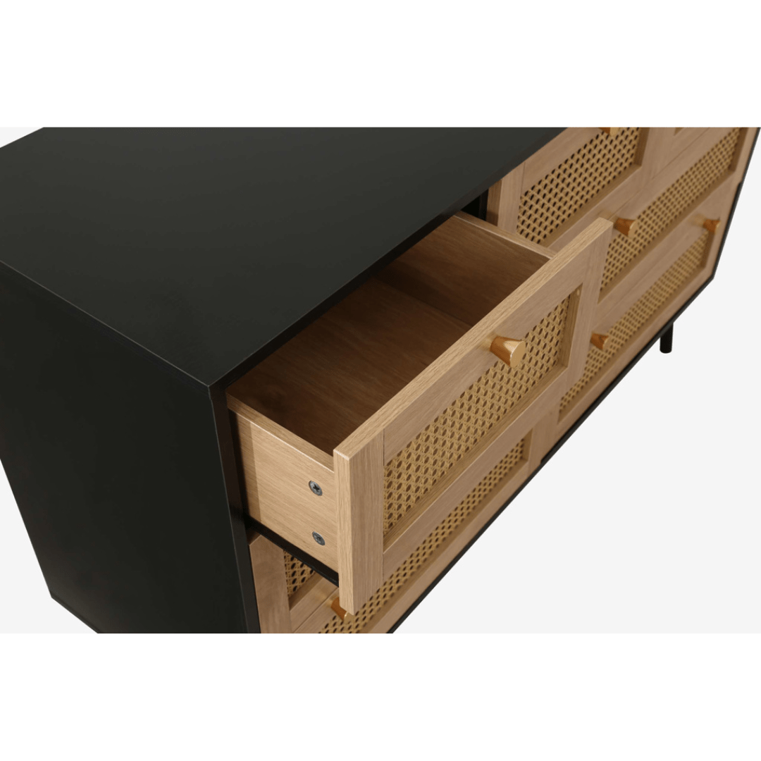 Marchesi 7 Drawer Rattan Chest Black - Furniturezone
