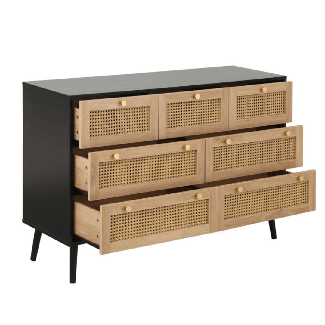 Marchesi 7 Drawer Rattan Chest Black - Furniturezone