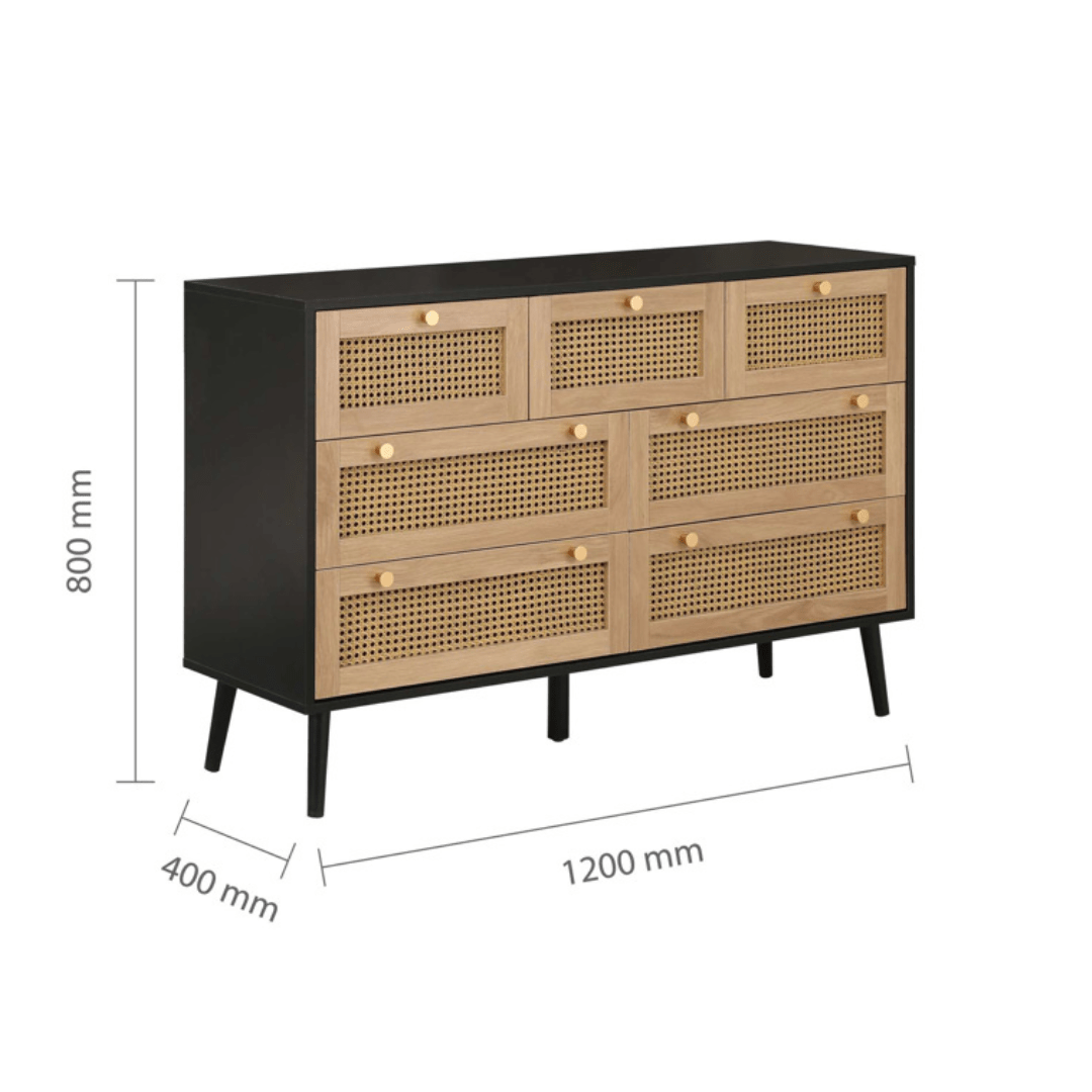 Marchesi 7 Drawer Rattan Chest Black - Furniturezone