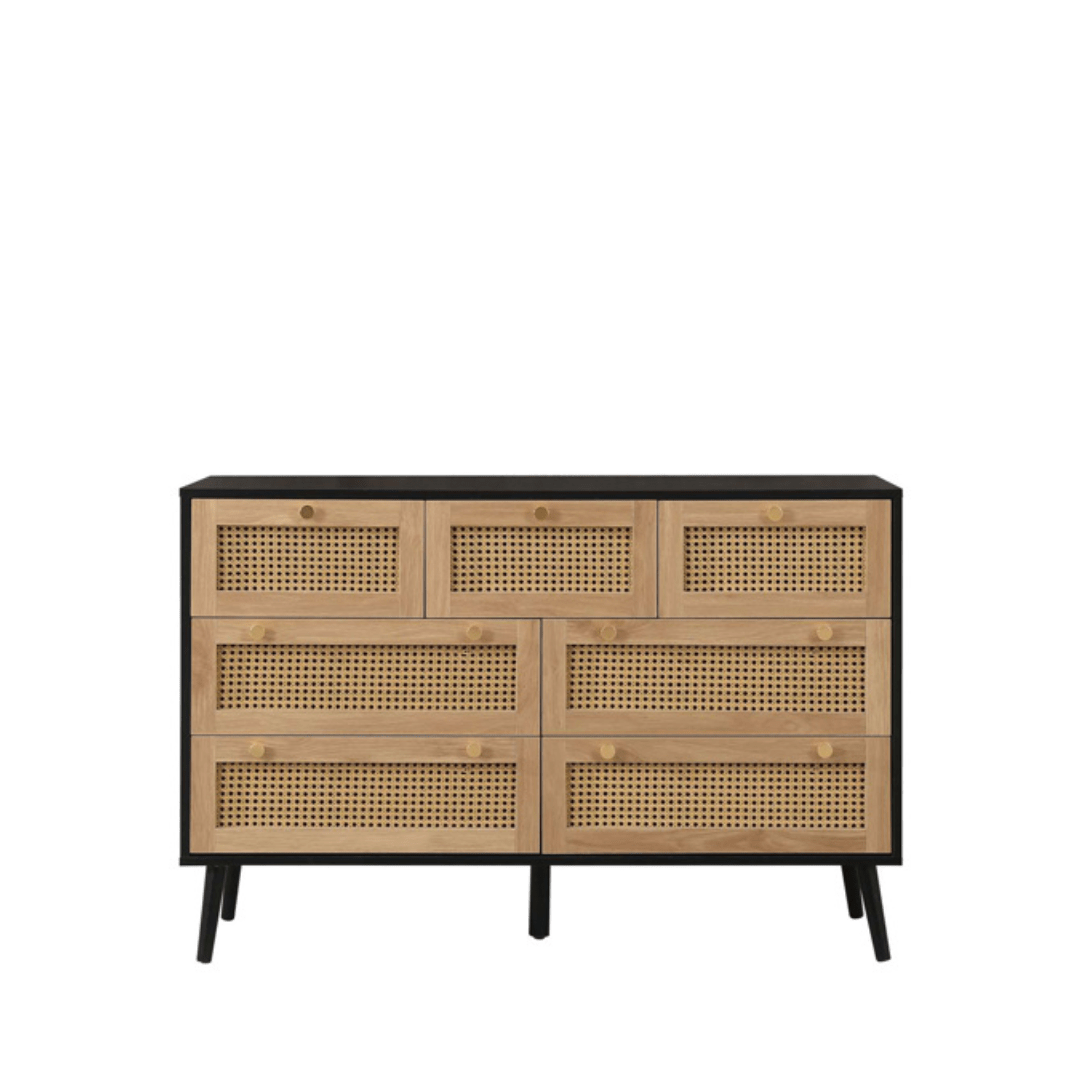 Marchesi 7 Drawer Rattan Chest Black - Furniturezone