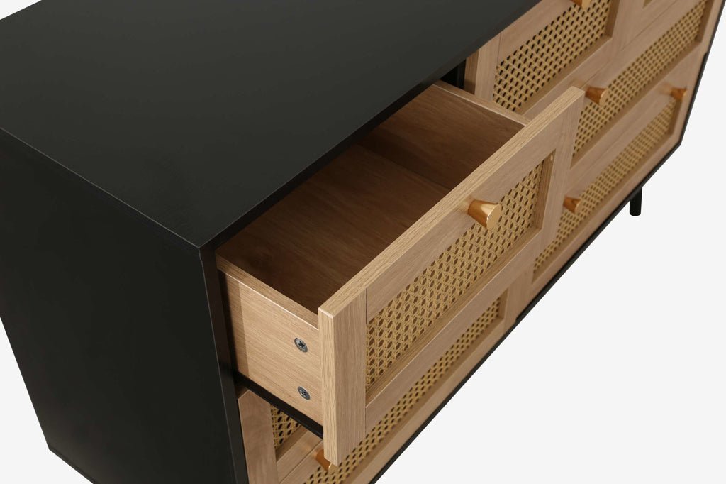 Marchesi 7 Drawer Rattan Chest Black - Furniturezone