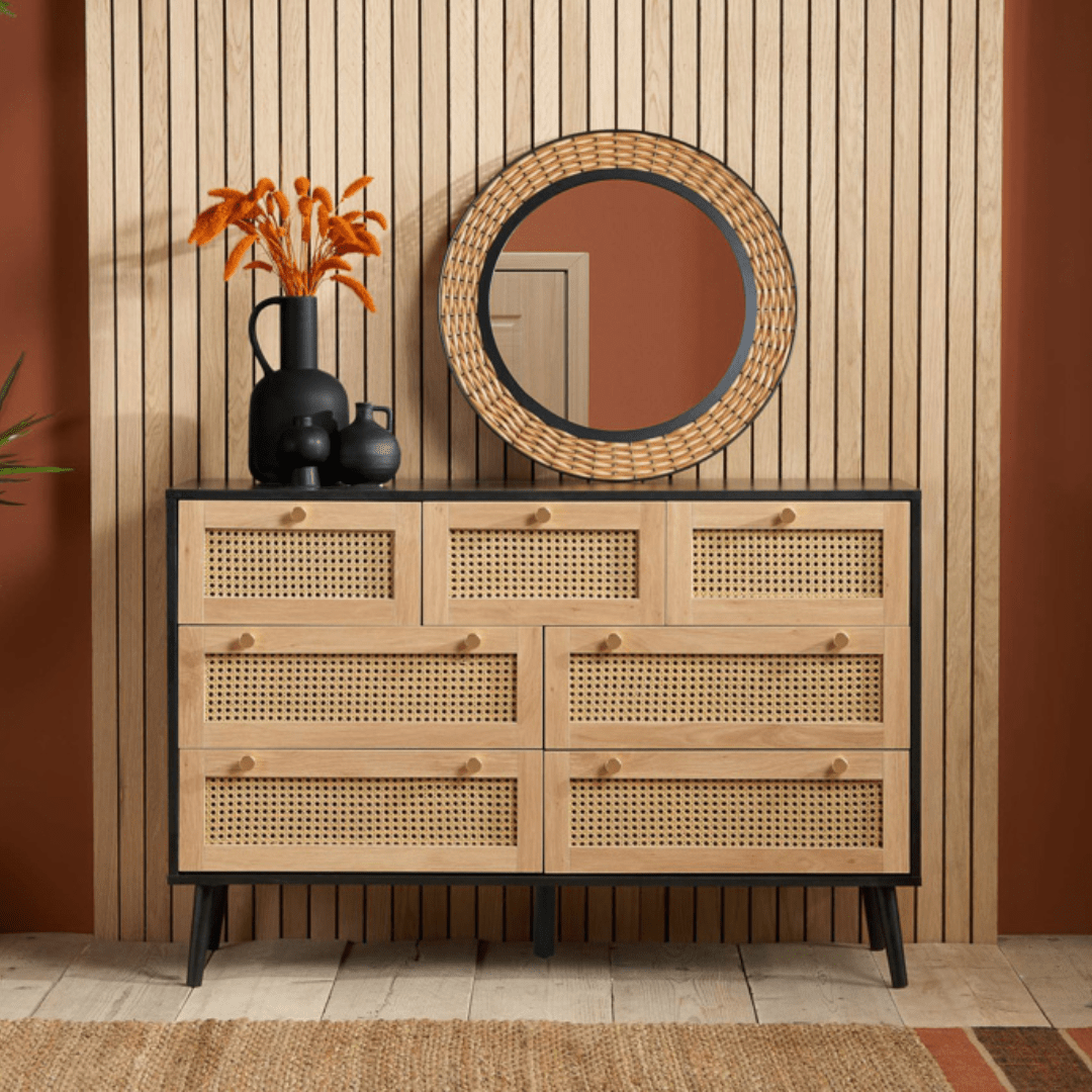 Marchesi 7 Drawer Rattan Chest Black - Furniturezone