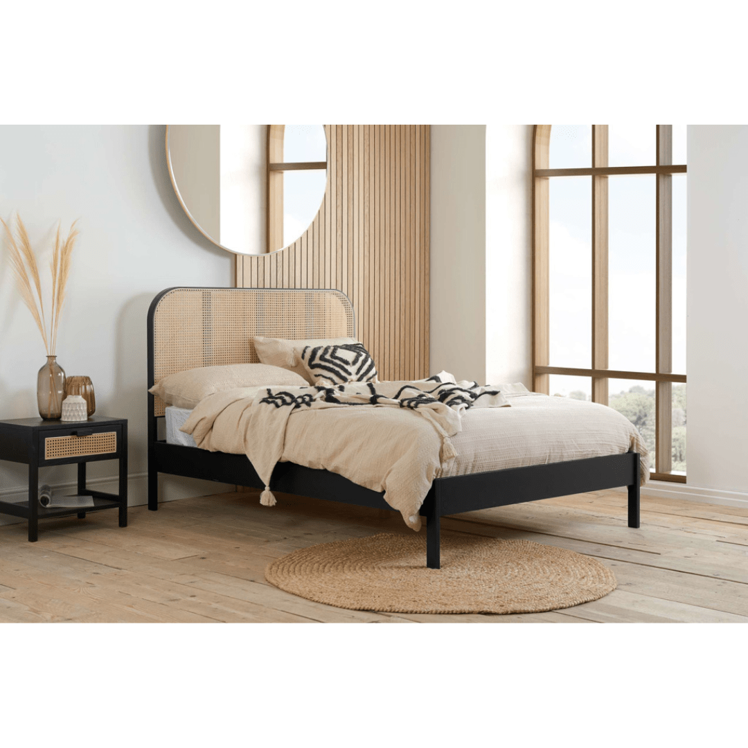 Margot Rattan Black Bed Frame - Black Oak - Furniturezone