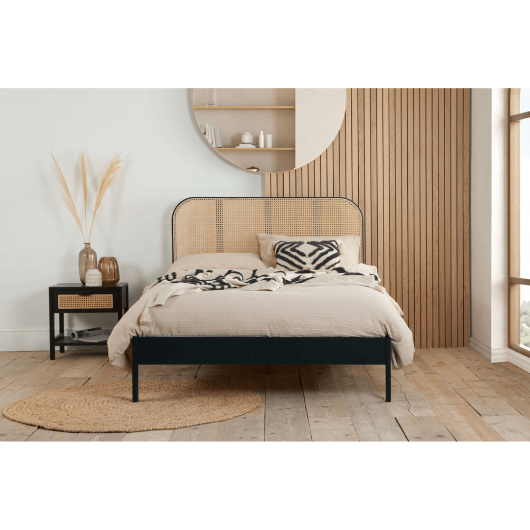Margot Rattan Black Bed Frame - Black Oak - Furniturezone