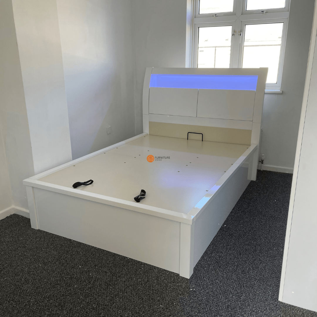 Myra High Gloss LED Ottoman Storage Bed Frame - Furniturezone