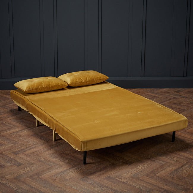 Pace Twin Click Clack Velvet Sofa Bed - Mustard - Furniturezone
