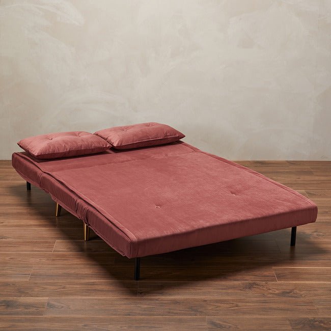 Pace Twin Click Clack Velvet Sofa Bed - Pink - Furniturezone