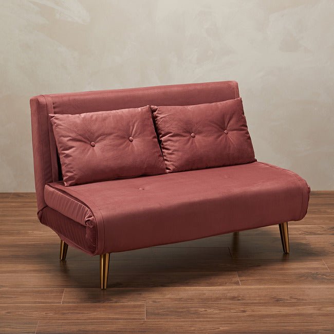Pace Twin Click Clack Velvet Sofa Bed - Pink - Furniturezone