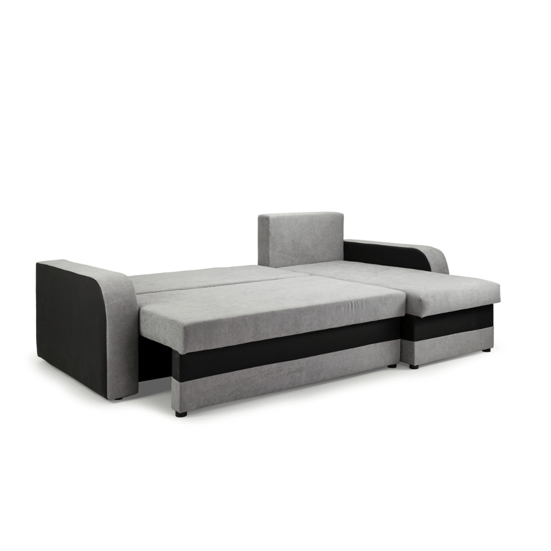 Pirlo Grey Fabric & Black PVC Universal Corner Sofa Bed - Furniturezone