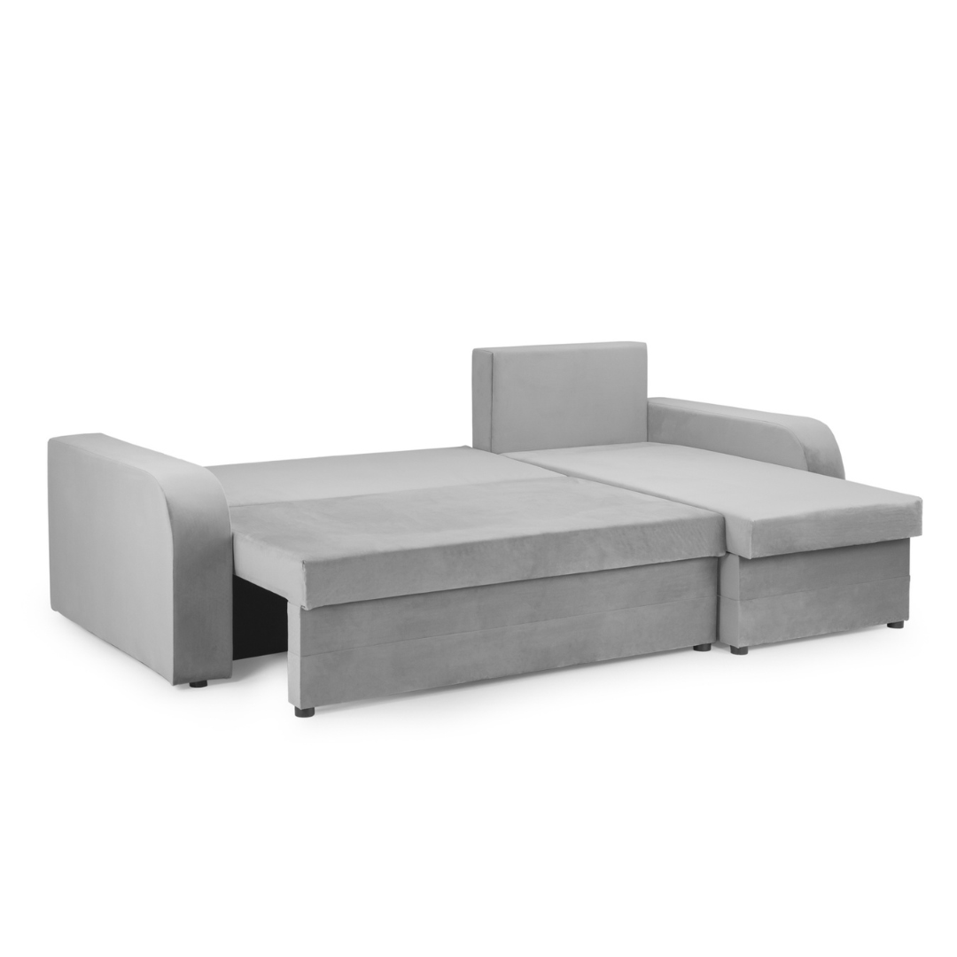 Pirlo Plush Velvet Grey Universal Corner Sofa Bed - Furniturezone