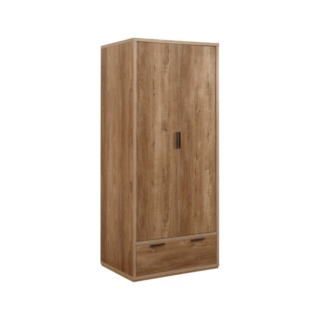 Stockwell 2 Door 1 Drawer Wardrobe - Rustic Oak Effect - Furniturezone