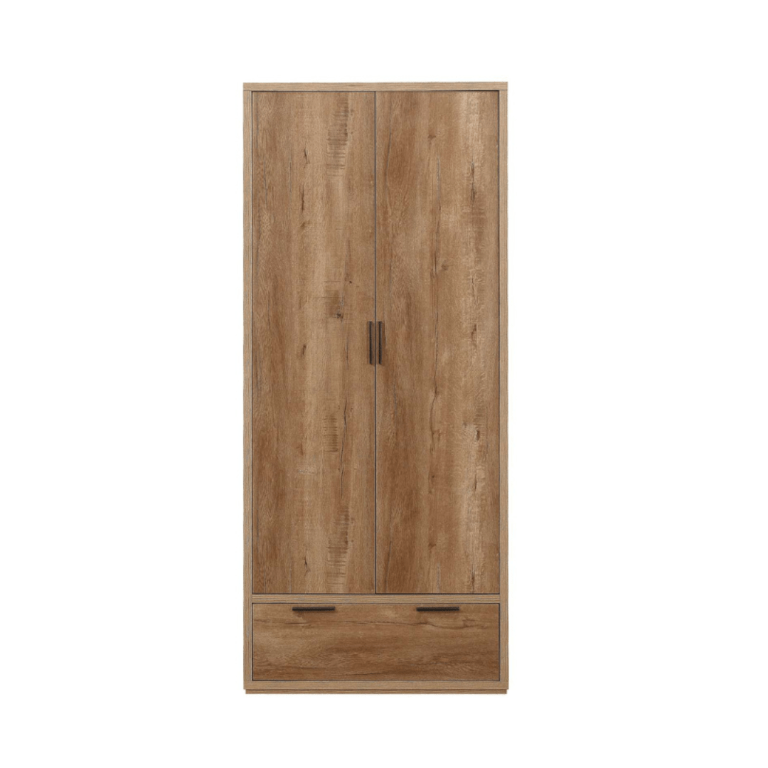 Stockwell 2 Door 1 Drawer Wardrobe - Rustic Oak Effect - Furniturezone