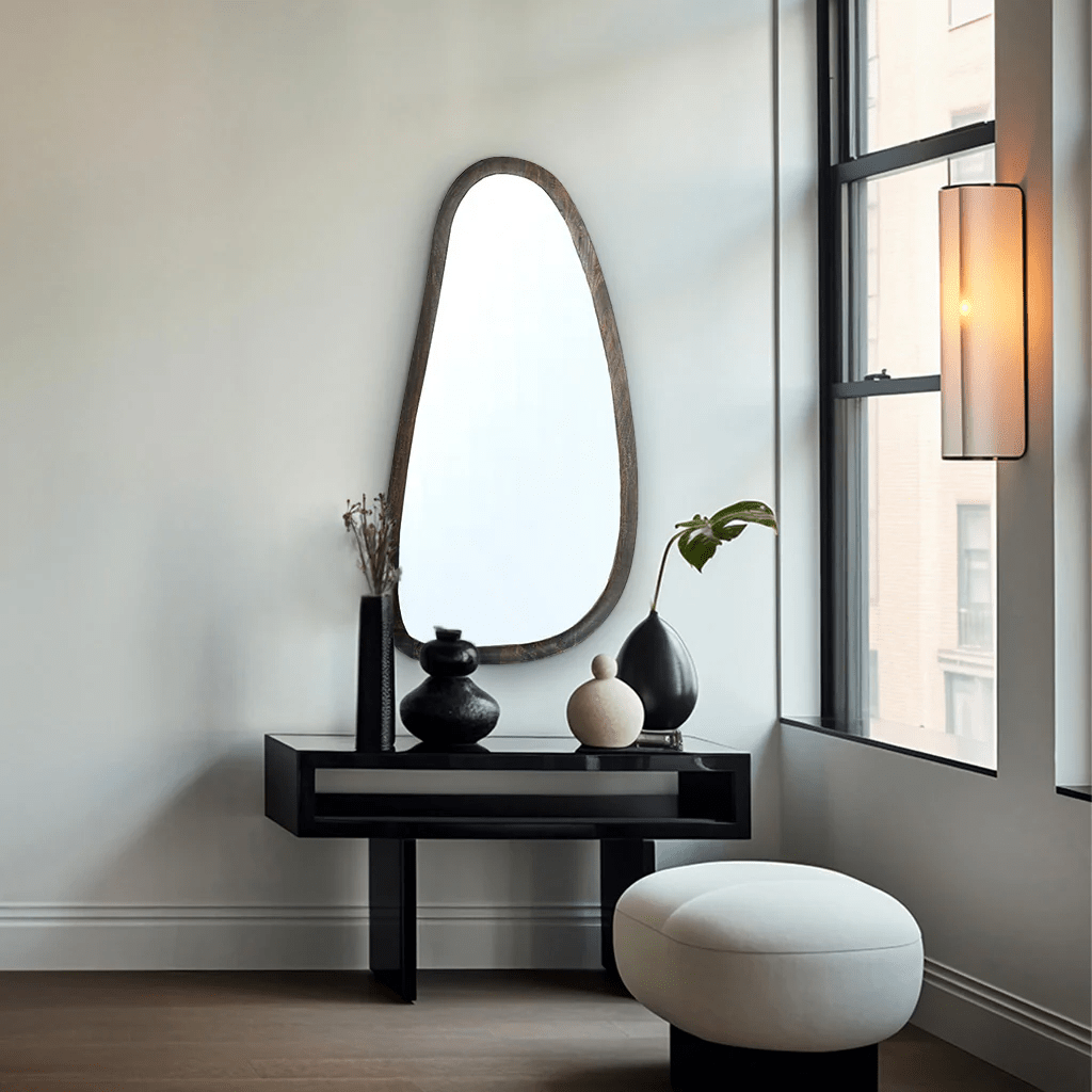 Thazin Asymmetrical Wooden Mirror - Furniturezone