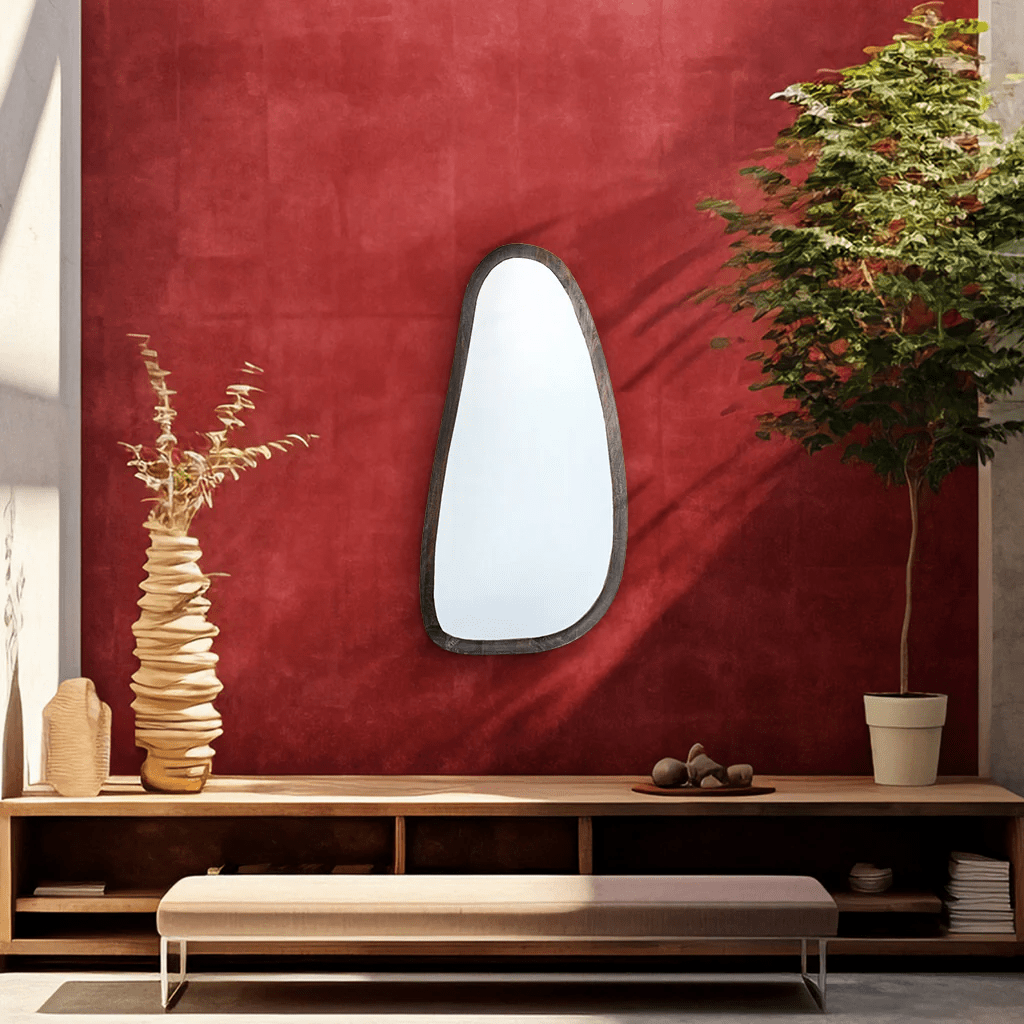 Thazin Asymmetrical Wooden Mirror - Furniturezone